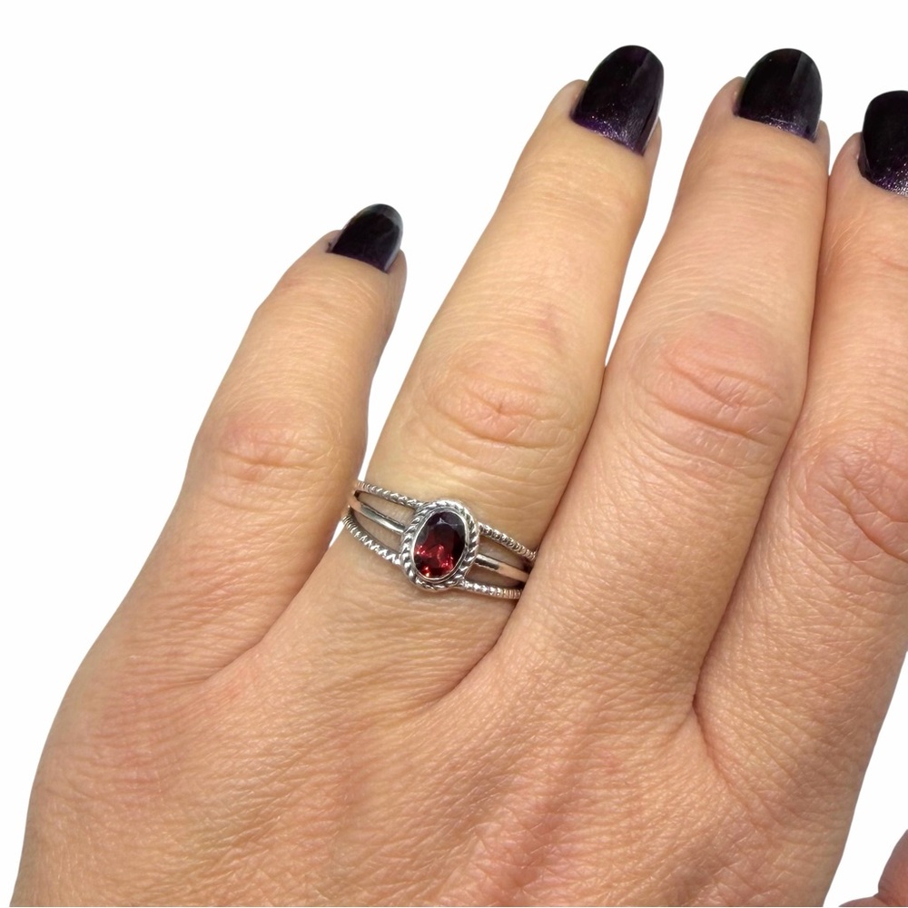 Hessonite Garnet Ring Size 7 Solid 925 Sterling S… - image 3